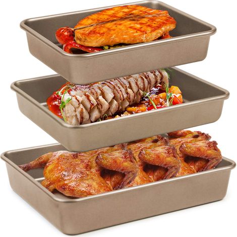 Set di 3 teglie profonde - Tagliabiscotti rettangolari antiaderenti (23, 28, 33 cm) - Adatti per cuocere il pane e tostare. (1/5)