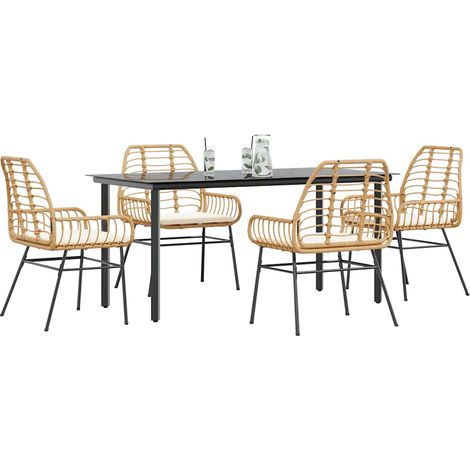 Juego de comedor jardín 5 piezas cojines ratán sintético marrón