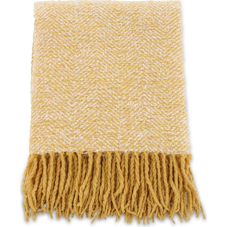 Jeté de canapé à motif chevrons Toby 170 x 130 cm Jaune et blanc (1/4)