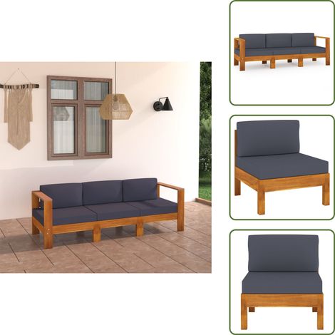 Divano in legno - vidaXL Divano da Giardino 3 Posti Cuscini Grigio Scuro Legno di Acacia - Cuscini in tessuto
