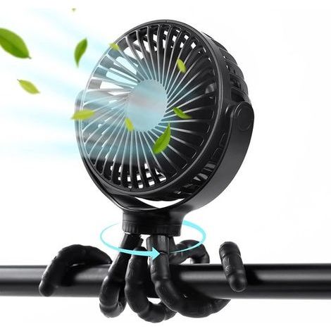 Ventilateur portable – Rotation à 360° – 5000 mAh – Mini ventilateur pour poussette – Ventilateur portable rechargeable – Ventilateur de table sans fil – 3 modes – Mini ventilateur – Ventilateur porta