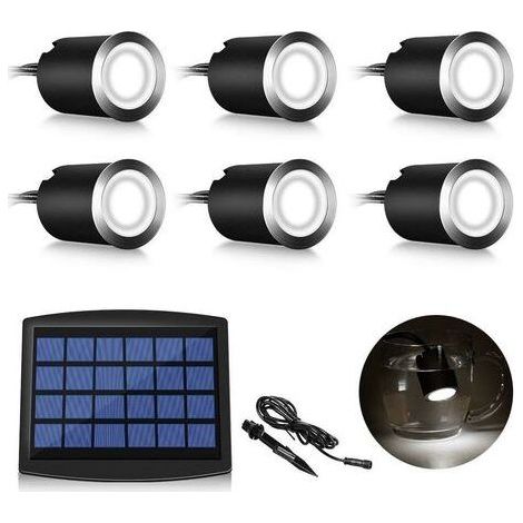 Lot de 6 spots LED solaires encastrables IP67 – Étanche 0,2W – Ø 32mm – Lumière 4000K pour extérieur – Installation facile (1/5)