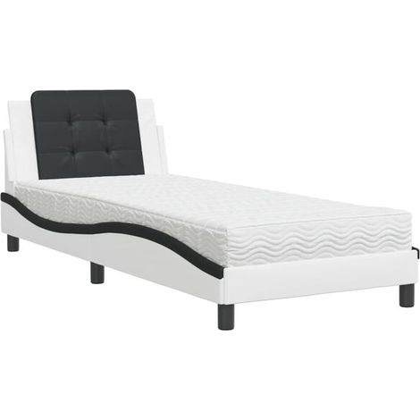 Cadre de lit Zadar (matelas non inclus), coloris noir et blanc, 80x200 cm, simili cuir. (1/5)