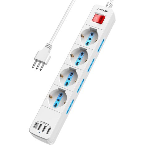 Multiprise avec 4 Prises, multiprise avec 4 Ports USB et Interrupteur, multiprise pour la Maison et Le Bureau, Blanc (1/4)