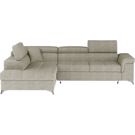 Sofá esquinero convertible PALAZZO 4 plazas beige – ángulo izquierdo con almacenaje (1/5)