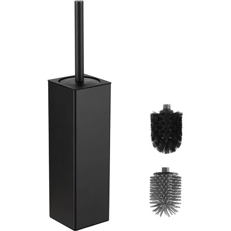 Brosse WC et Support, Support de Brosse WC en Silicone, 2 têtes de Brosse, Brosse carrée en Aluminium pour Le Nettoyage de la Salle de Bain (1/5)