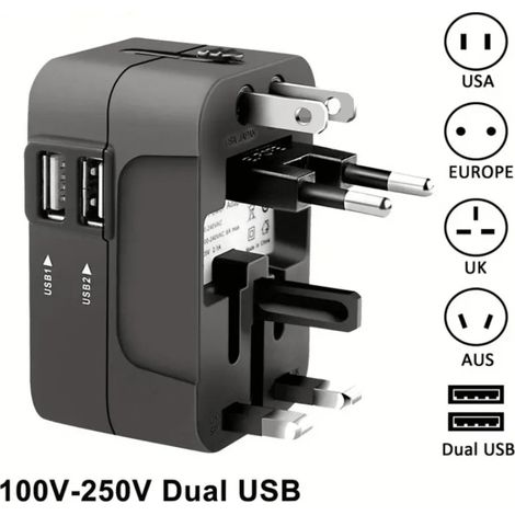 Adaptateur de voyage universel tout-en-un : adaptateur de prise secteur AC universel avec ports USB-C et USB-A pour les USA, l'UE, l'Australie (1/5)