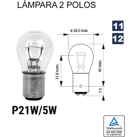 Bombilla lampara p21/5 12v 5w bay15d (pack 10 unidades)coche moto