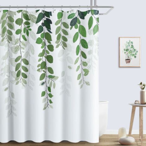 Shower curtain 180 x 180 cm green leaf shower curtain waterproof printed polyester shower curtain (1/5)