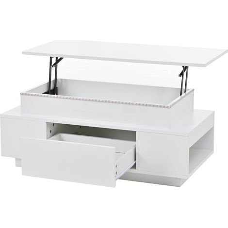 Tavolino da caffè sollevabile 96x45x40 cm con vano nascosto e cassetto, bianco lucido (1/5)