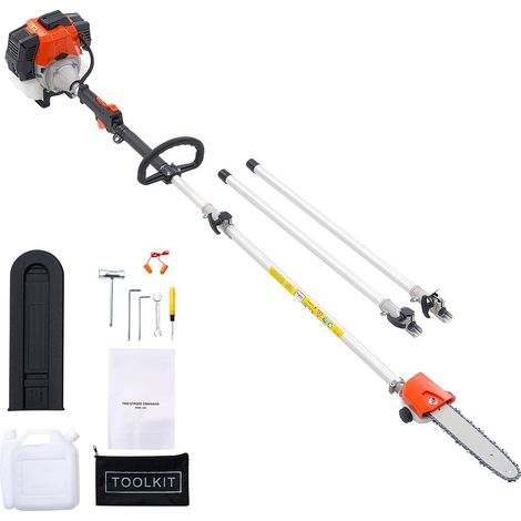 Tronçonneuse sur perche à essence, 33cc, 2 temps, guide-chaîne de 20,3 cm, réservoir 850 ml, extensible de 2,08 m à 3,58 m, élagage et taille d'arbres (1/5)