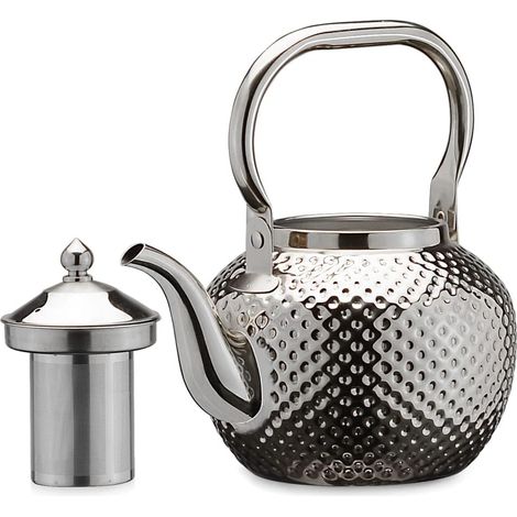 1 Théière, Acier inoxydable, Infuseur intégré, Bec large, Compatible induction gaz, Maison restaurant camping