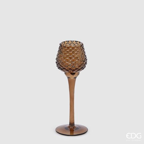 EDG Enzo De Gasperi Portacandela Pigna Calice Natale H 21,5 Cm D 7,5 Cm Marrone