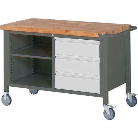 Etabli mobile STIER Premium avec 3 tiroirs et un compartiment ouvert, lxPxH 1 250x700x880 mm (1/4)
