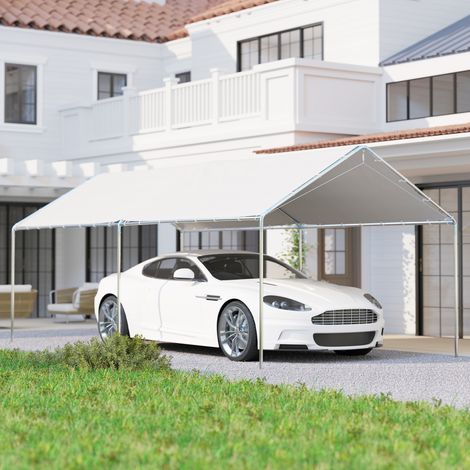 Carpa Garaje para Coche 3x6 m Cochera Portátil Impermeable con Toldo de Tela PE y Marco de Acero Galvanizado Blanco
