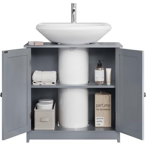 WOLTU Mobiletto Bagno Cassettiera Bagno Armadietto Bagno Mobile Sottolavabo per Bagno Grigio (1/5)