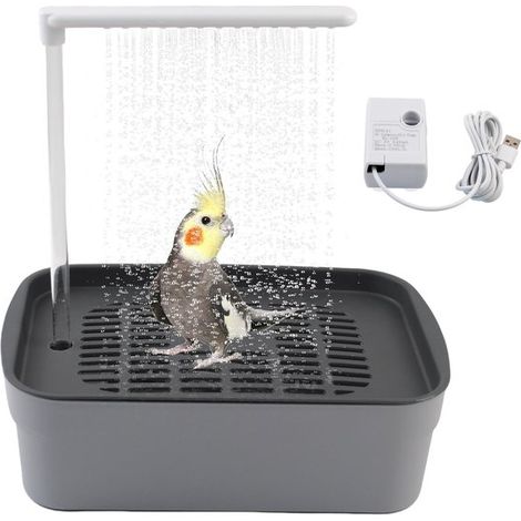 Baño automático para pájaros de jaula, Baño eléctrico para loros con agua circulante, Para cacatúas, agapornis, cotorras y periquitos, Gris (1/5)
