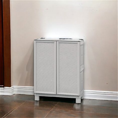 Dmora Mueble para exteriores o interno multiusos, armario bajo con 2 puertas y 1 estante de polipropileno, 100% Made in Italy, 70x39h92 cm, color gris claro, con embalaje reforzado (1/4)