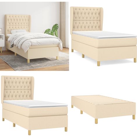 Sommier à lattes de lit et matelas Crème 90x190 cm Tissu - Lit Plateforme - Lit Tapissier - Literie - Matelas Ressorts Ensachés - Tête De Lit Ajustable - Home & Living (1/5)