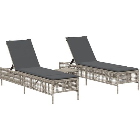 Maison Exclusive - Sonnenliegen 2 Stk. mit Tisch Hellgrau Poly Ra