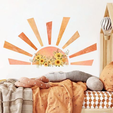Lntyq Sticker mural tournesol soleil boho sticker mural chambre d'enfant sticker mural fille sticker mural chambre de bébé chambre décoration murale (1/5)