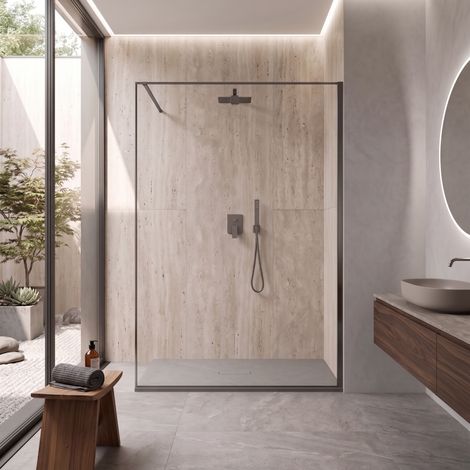 Parete Walk-in 120 cm Vetro Trasparente e Profilo Piombo - Escape (1/3)