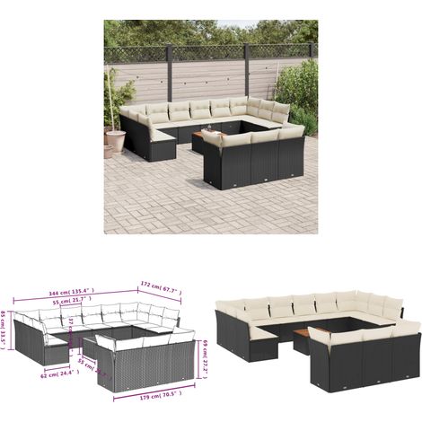 14-tlg. Garten-Sofagarnitur mit Kissen Schwarz Poly Rattan - Gartenmöbel - Outdoor Möbel - Rattan Gartenmöbel - Lounge Set - Esstischgarnitur - Home & Living (1/3)