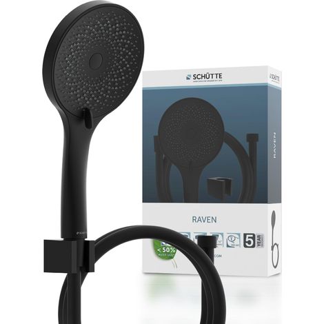 SCHÜTTE RAVEN Tubo flessibile per doccia con doccetta e supporto a parete Doccia con soffione regolabile in 3 posizioni nero (1/5)