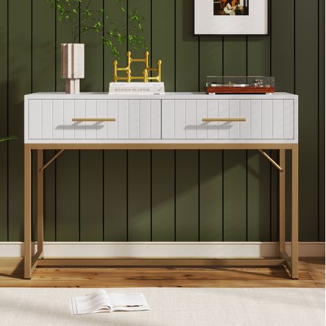 Toeletta in truciolare bianco con 2 cassetti, base in metallo, 100 x 45 x 75 cm (1/5)