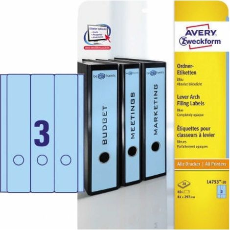 Ordnerrückenetikett ultragrip breit/lang 61 x 297 mm (B x H) selbstklebend mit Griffloch blau 60 Etik./Pack. (1/5)