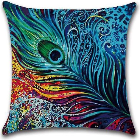 Housse de coussin décorative bohème motif paon pour canapé - 45 cm (1/5)