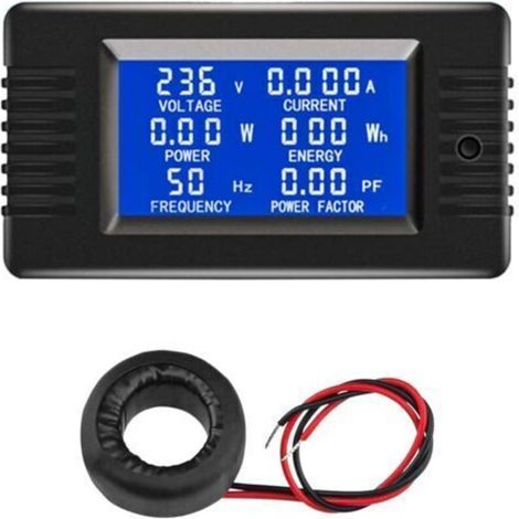 Pr LCD Digital Amperímetro Voltímetro AC 80-260V 100A, Medidor de potencia 6 en 1 Panel de medidor de electricidad doméstico, Medidor de energía de tipo cerrado Medidor de potencia CT (1/5)
