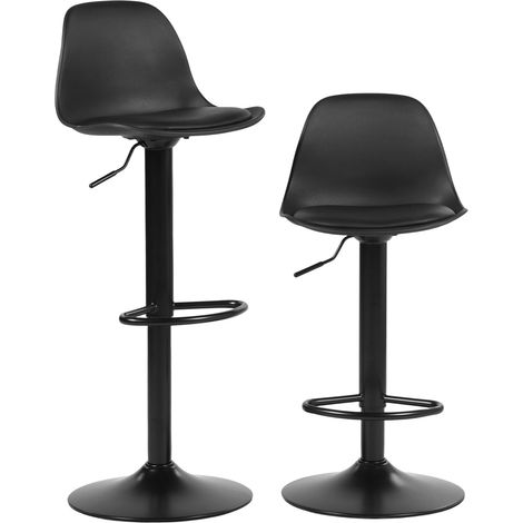 Chaise de Bar Lot de 2 - Tabouret Réglable en Hauteur avec Dossier et Repose-Pieds, Pivotant à 360°, Design Moderne pour Cuisine, Îlot Central, Café et Salle à Manger, Noir (1/5)