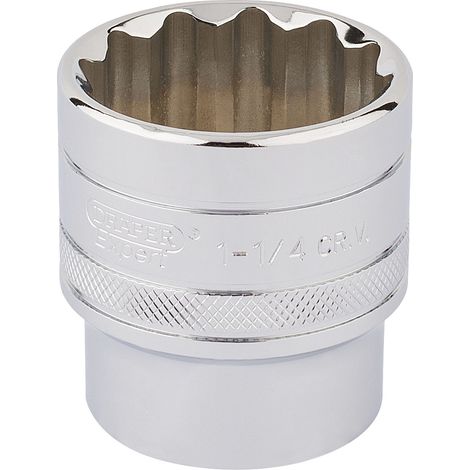 Draper 1-1/4" AF (Across Flats) 12PT Socket, 1/2" Drive, Polished Chrome Finish, Model 33729 (1/5)