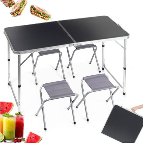 Mesa plegable de camping, mesa de jardín extensible + 4 sillas (1/5)