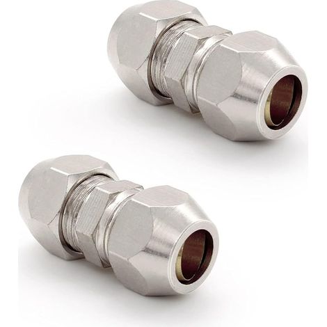 2 Pieces Compression Fittings Copper Nickel Plated 8 x 30 mm, Silver 8MM Olive Gas Pipe Connector Connector Plumbing Hydraulic Cooling Fuel (1/5)