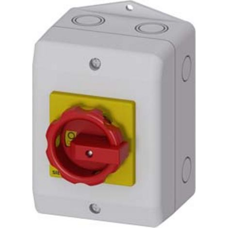 Interrupteur principal/de secours en boîtier triphasé 32 A 11,5 kW AC23 A 400 V, bouton jaune-rouge 3LD2264-0TB53 (1/3)