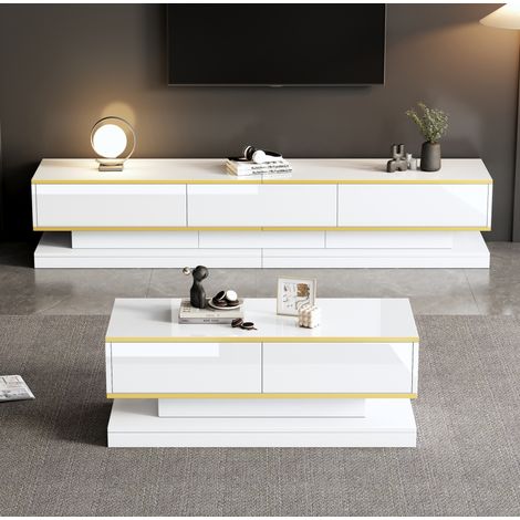 TV Möbel Set mit Couchtisch und Schubladen Weiß OKMYHOME (1/5)