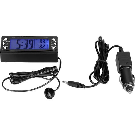 Thermomètre numérique de voiture 12V, horloge de véhicule, compteur de température LCD avec fonction d'alarme CT23 (1/5)