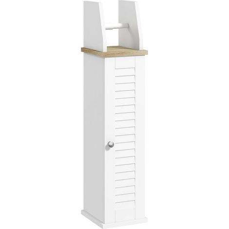 Badezimmerschrank mit Toilettenpapierhalter, Schrankfach und verstellbarem Einlegeboden, 18 x 20 x 80 cm, weiß