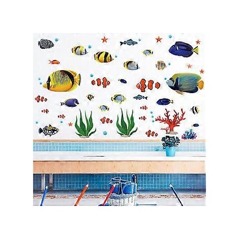 SZTXJ Wandtattoos mit tropischen Fischen – Unterwasserwelt-Wandaufkleber für Babyzimmer, Kinderzimmer, Badezimmer