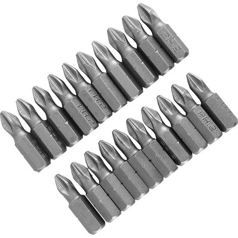 Jeu de 20 embouts antidérapants pour visseuses électriques, acier S2, foret magnétique cruciforme PH2 x 25 mm (1/5)