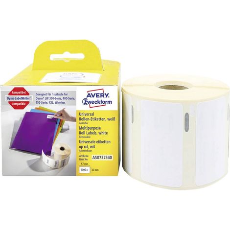 Avery-Zweckform AS0722540 Rotolo di etichette 57 x 32 mm Carta Bianco 1000 pz. Staccabile Etichetta universale (1/4)