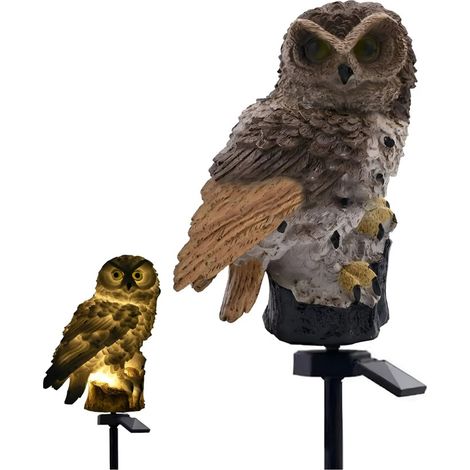 Lampe solaire LED Hibou marron 44 cm à encastrer dans le jardin, étanche, décorative, avec détecteur crépusculaire (1/5)