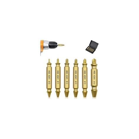 Juego de 6 extractores de tornillos y brocas para taladro a la izquierda, fáciles de extraer gracias a su estuche metálico. Kit de herramientas de alta resistencia para extraer tornillos dañados y des