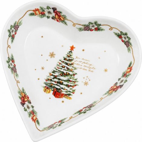 Bol en céramique en forme de cœur avec sapin de Noël enneigé, 16 cm, décoration de Noël (1/5)