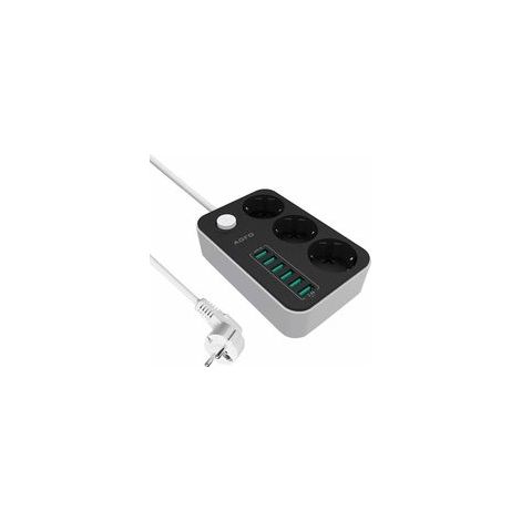 Adaptateur multiprise à 3 compartiments commutables, 6 USB, protection enfant, câble 1,6 m – (1/5)