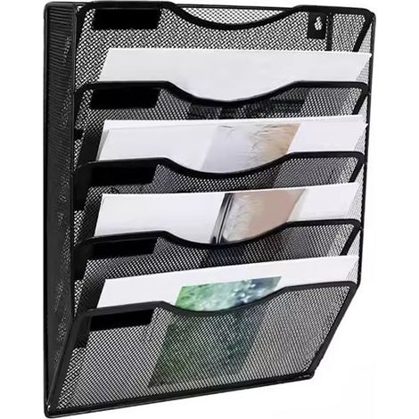 Archivador de pared con 5 compartimentos, archivador de oficina colgante, revistero, caja de clasificación de correo, negro