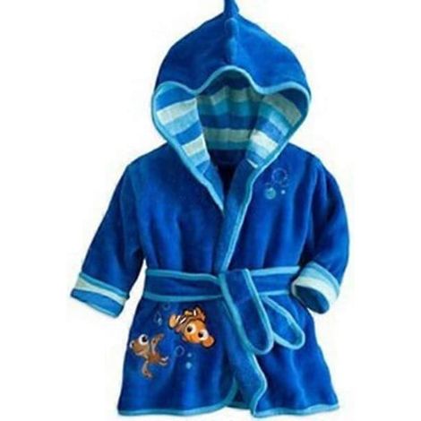 Peignoir de bain en polaire à capuche pour enfants, chaud et confortable, motif poisson rouge bleu, 3-4 ans