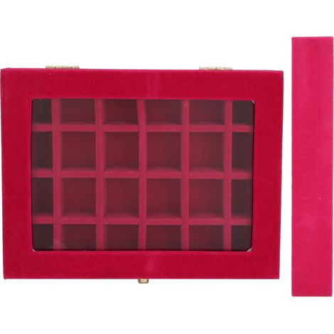 Boîte à bijoux élégante 24 cases - Rangement organisé pour boucles d'oreilles et bagues - Rouge rose (1/5)